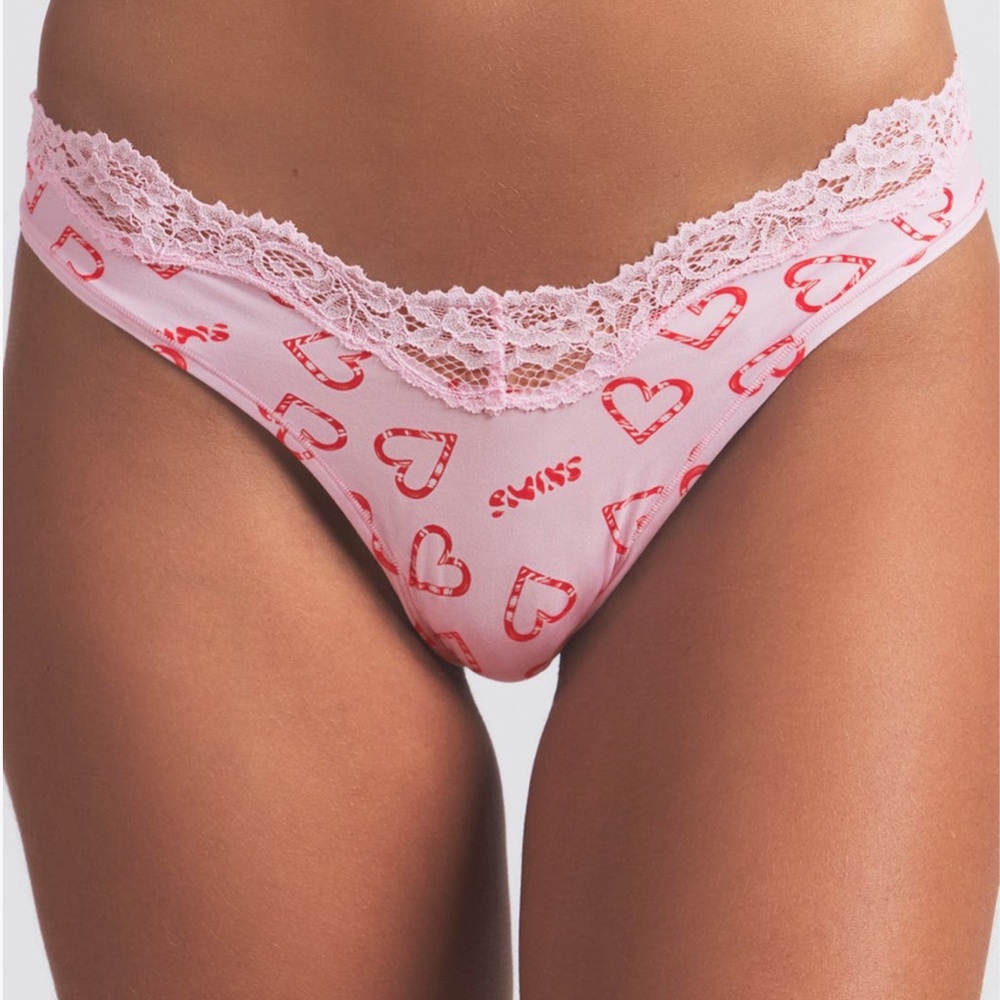 SKIMS Fits Everybody Lace Dipped Thong- Pink Candy Heart size Large